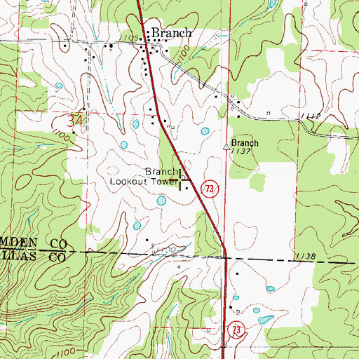 Topographic Map of Branch Lookout Tower, MO