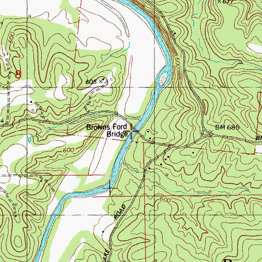 Topographic Map of Browns Ford Bridge, MO