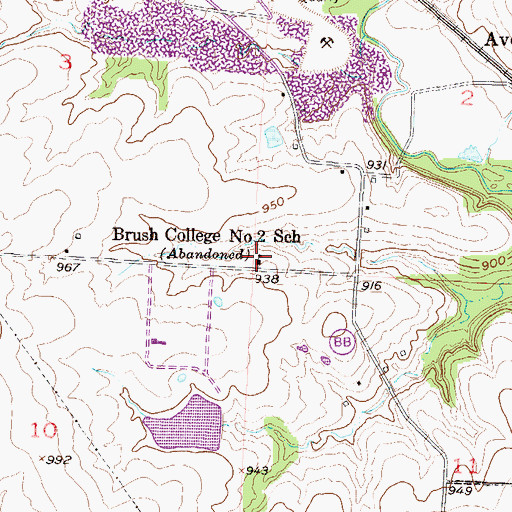 Topographic Map of Brush College Number 2 School (historical), MO