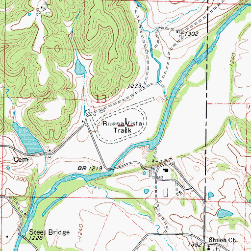 Topographic Map of Buena Vista Track, MO