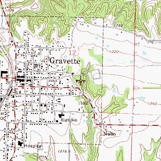 Topographic Map of Field Kindley Memorial Park, AR