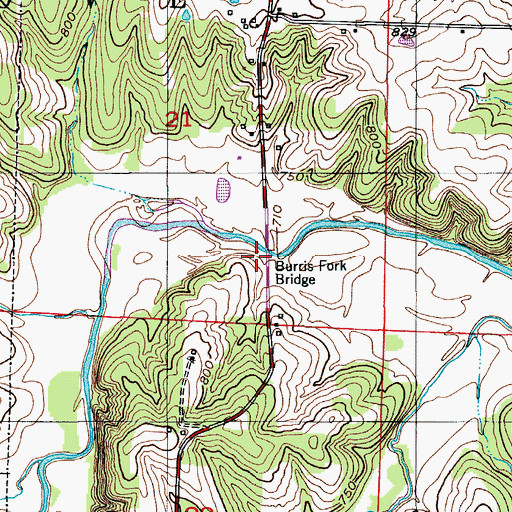Topographic Map of Burris Fork Bridge, MO