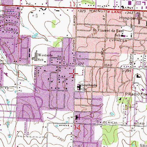 Topographic Map of First Assembly of God Church, AR
