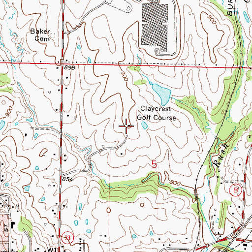 Topographic Map of Claycrest Golf Course, MO