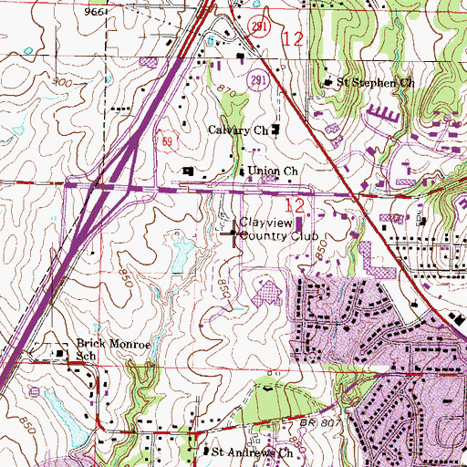 Topographic Map of Clayview Country Club, MO