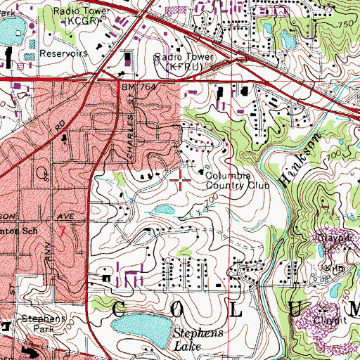 Topographic Map of Columbia Country Club, MO