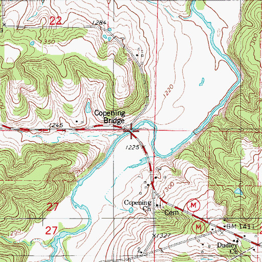 Topographic Map of Copening Bridge, MO