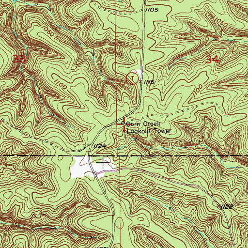 Topographic Map of Corn Creek Lookout Tower, MO