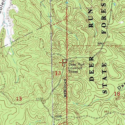 Topographic Map of Deer Run Lookout Tower, MO