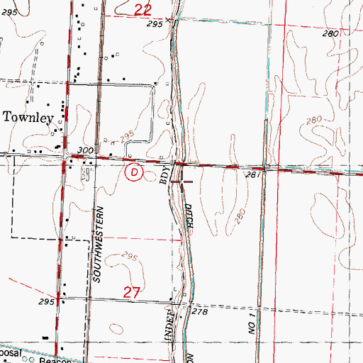 Topographic Map of Ditch Number 0, MO