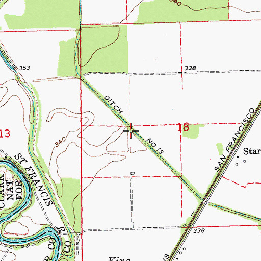 Topographic Map of Ditch Number 13, MO