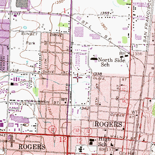 Topographic Map of First Baptist Church of Rogers, AR