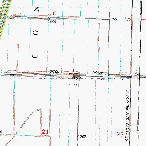 Topographic Map of Ditch Number 25, MO