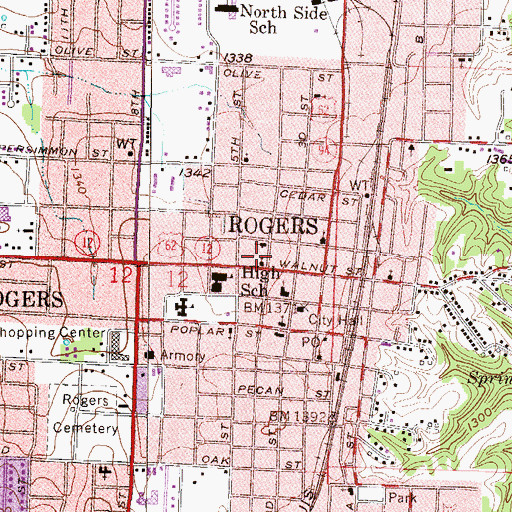 Topographic Map of First Presbyterian Church, AR
