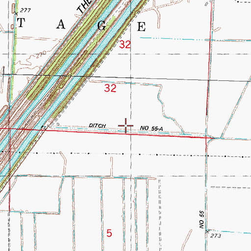 Topographic Map of Ditch Number 55-A, MO