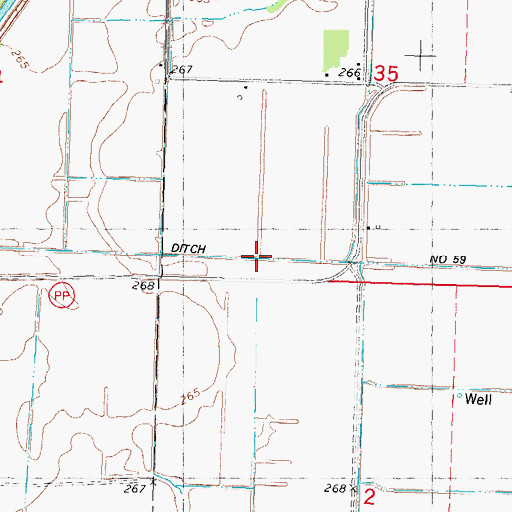 Topographic Map of Ditch Number 59, MO