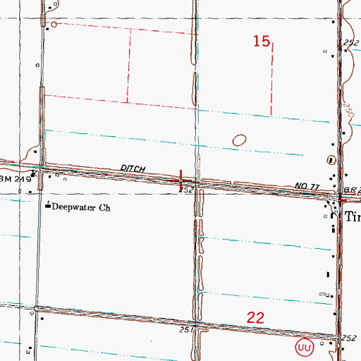 Topographic Map of Ditch Number 77, MO
