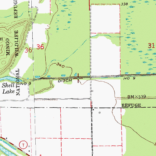 Topographic Map of Ditch Number 9, MO
