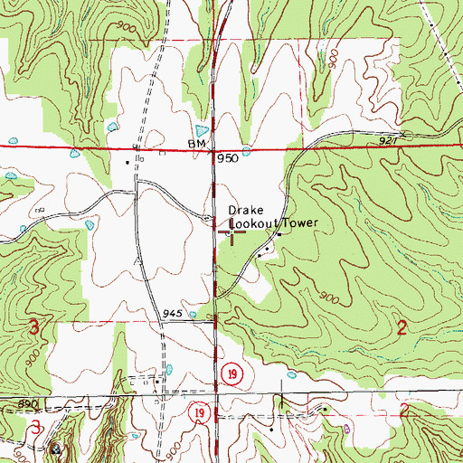 Topographic Map of Drake Lookout Tower, MO