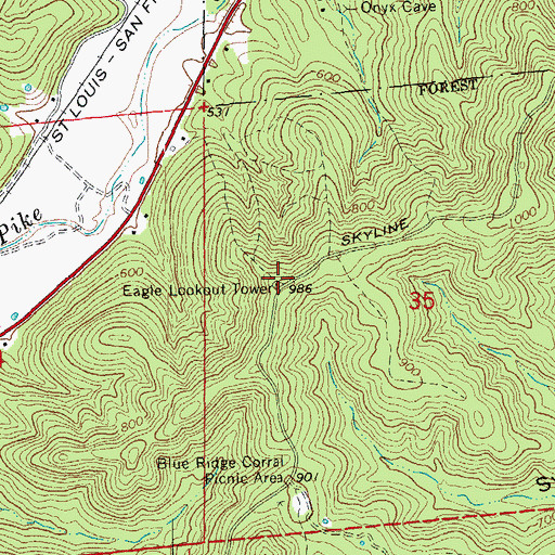 Topographic Map of Eagle Lookout Tower, MO