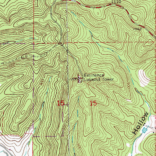 Topographic Map of Eminence Lookout Tower, MO