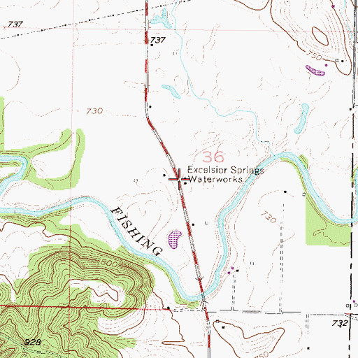 Topographic Map of Excelsior Springs Waterworks, MO