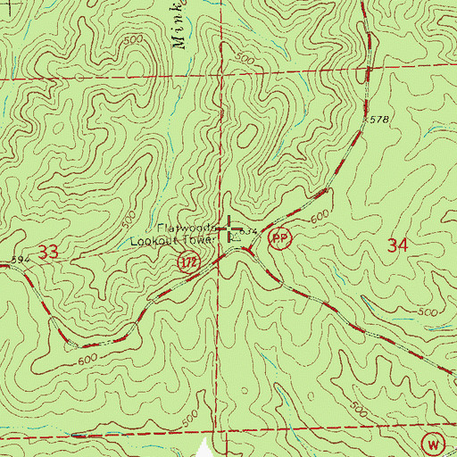 Topographic Map of Flatwoods Lookout Tower, MO