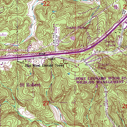 Topographic Map of Fort Wood Lookout Tower, MO