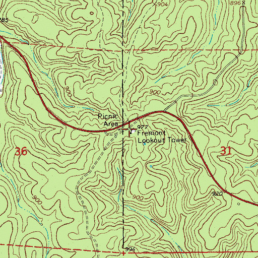 Topographic Map of Fremont Lookout Tower, MO