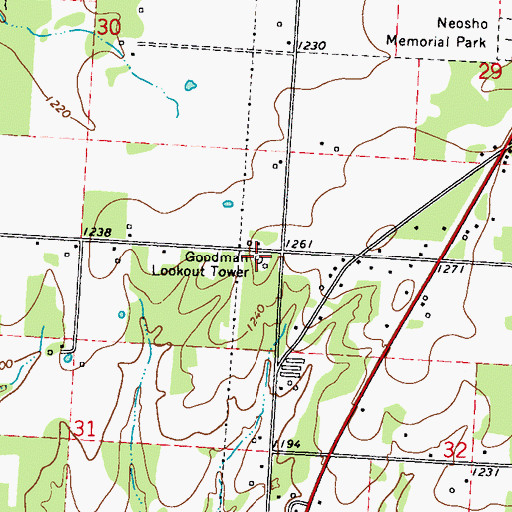 Topographic Map of Goodman Lookout Tower, MO