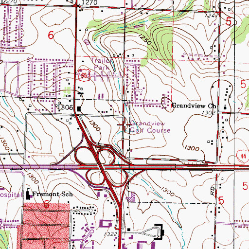 Topographic Map of Grandview Golf Course, MO