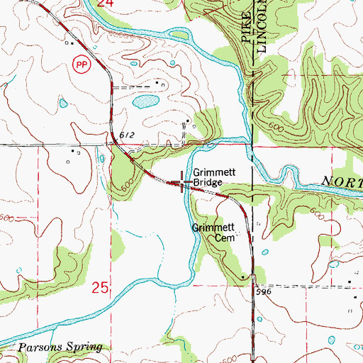 Topographic Map of Grimmett Bridge, MO