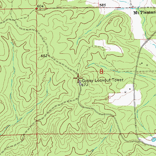 Topographic Map of Gypsy Lookout Tower, MO