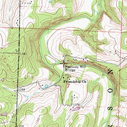 Topographic Map of Hackney Mill Bridge, MO