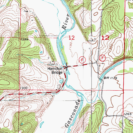 Topographic Map of Hamilton Bridge, MO