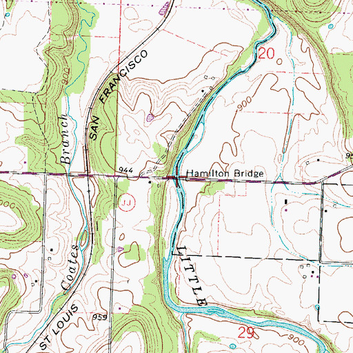 Topographic Map of Hamilton Bridge, MO