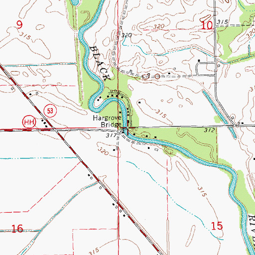 Topographic Map of Hargove Bridge, MO
