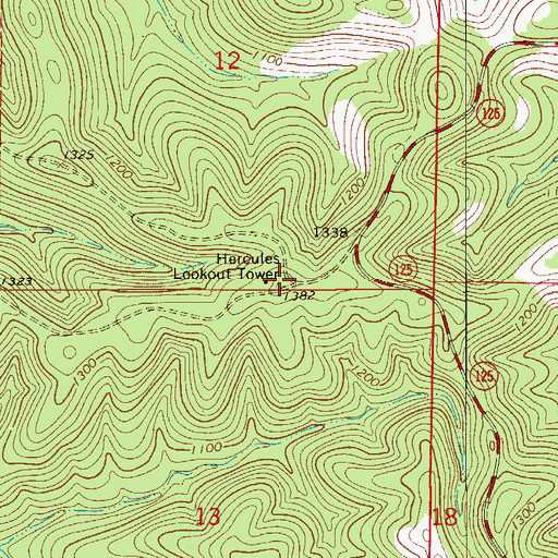 Topographic Map of Hercules Lookout Tower, MO