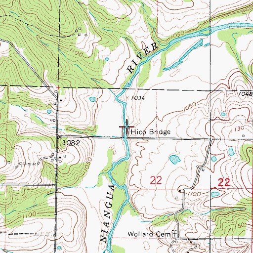 Topographic Map of Hico Bridge, MO
