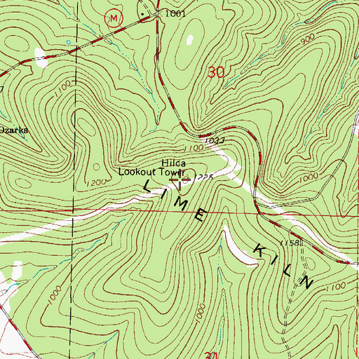 Topographic Map of Hilda Lookout Tower, MO