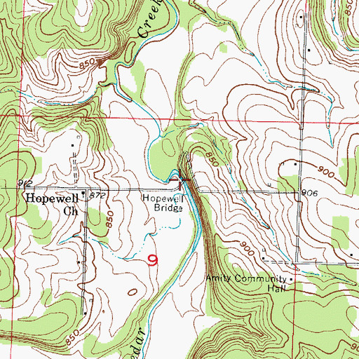 Topographic Map of Hopewell Bridge, MO