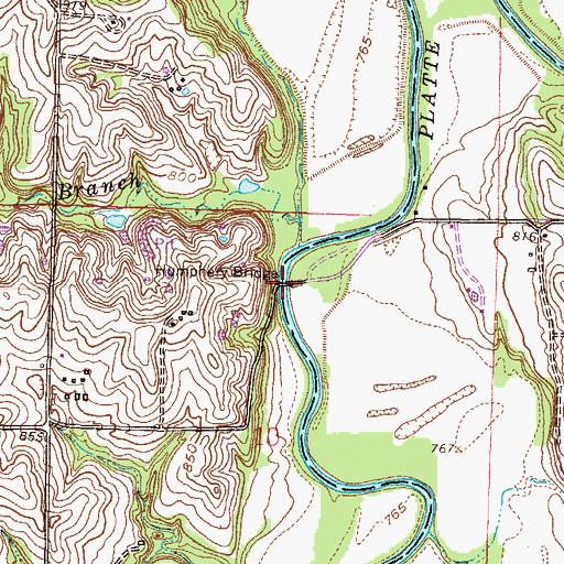 Topographic Map of Humphery Bridge, MO