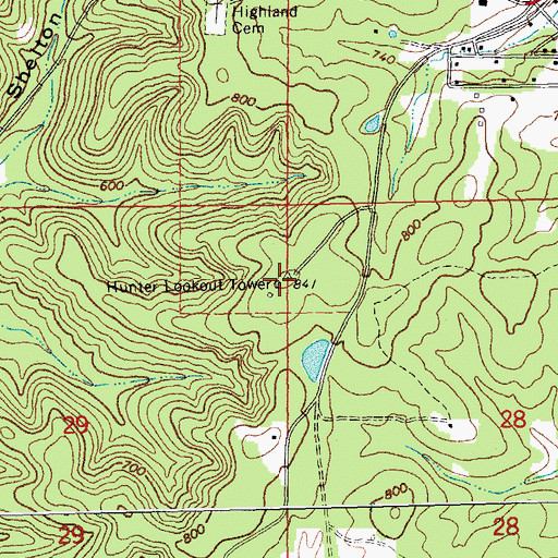 Topographic Map of Hunter Lookout Tower, MO