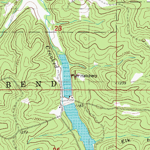 Topographic Map of Indian Trail Fish Hatchery, MO
