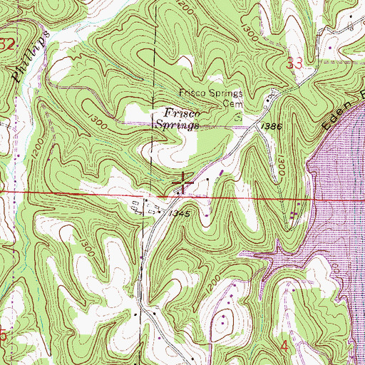 Topographic Map of Frisco Springs (historical), AR