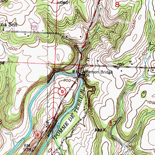 Topographic Map of Jefferson Bridge, MO