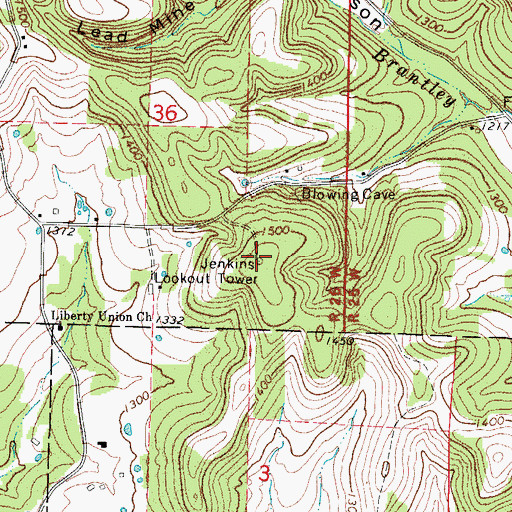 Topographic Map of Jenkins Lookout Tower, MO