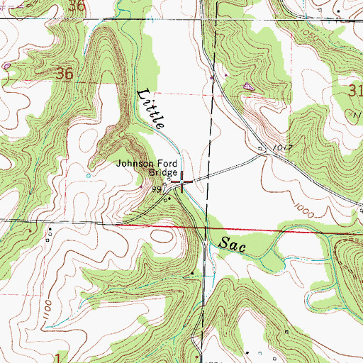 Topographic Map of Johnson Ford Bridge, MO