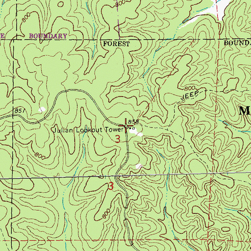 Topographic Map of Julian Lookout Tower, MO