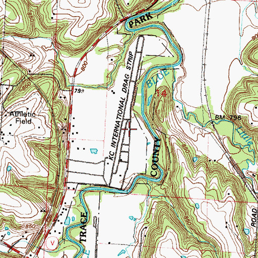 Topographic Map of Kansas City International Drag Strip, MO